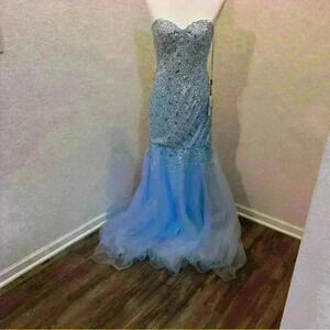Glamour by Terani Couture Blue Prom Dress